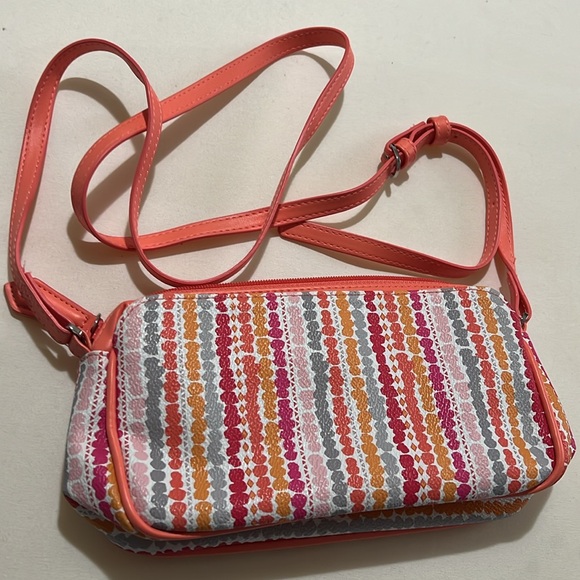 Vera Bradley Coral Confetti Stripe Small Zip Crossbody - Picture 4 of 9